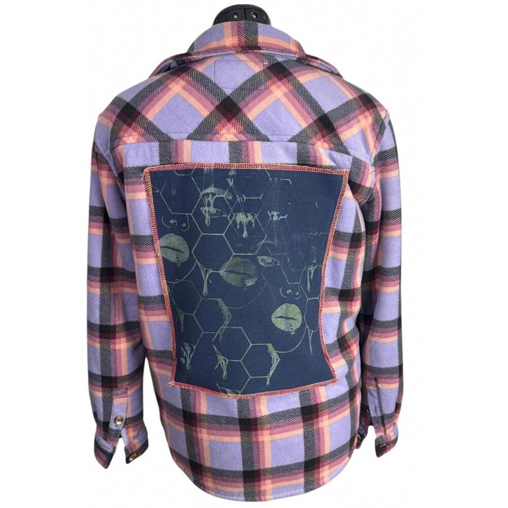 Glows‎ Whimsigoth Surreal Female Honeycomb Flannel Shacket Sherpa Alt Grunge L/G